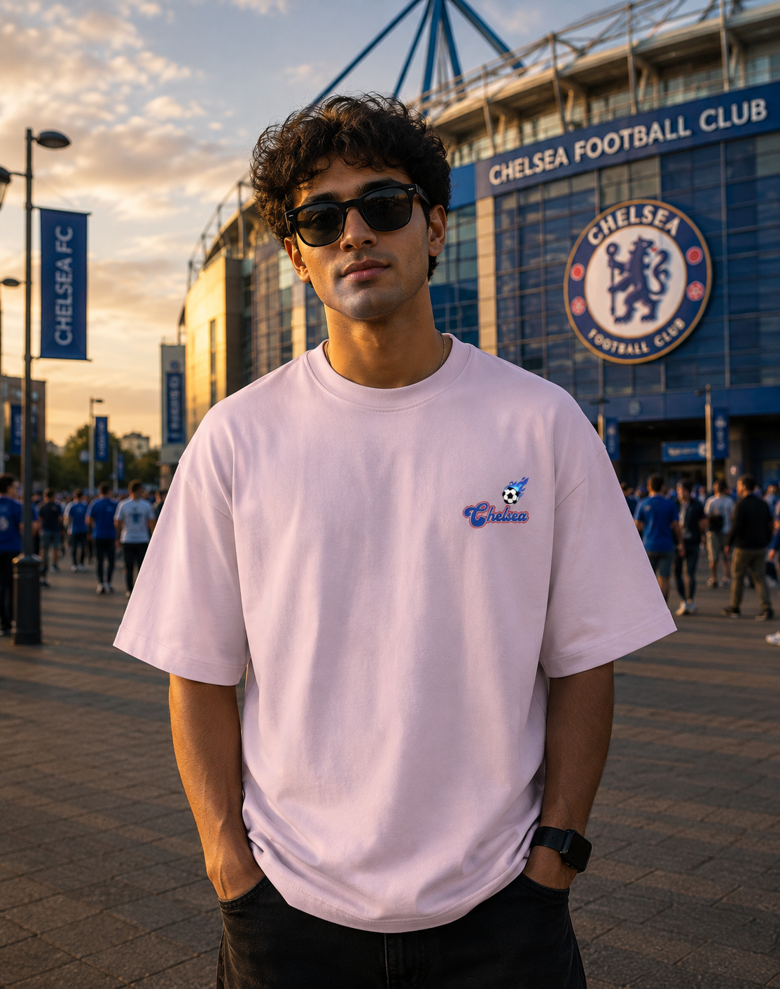 Chelsea Fan Unisex Terry Oversized Tee (Pocket Print)
