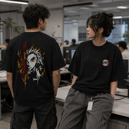 Hashira Rengoku Demon Slayer - Unisex Oversized Classic T-Shirt (Front & Back Print)
