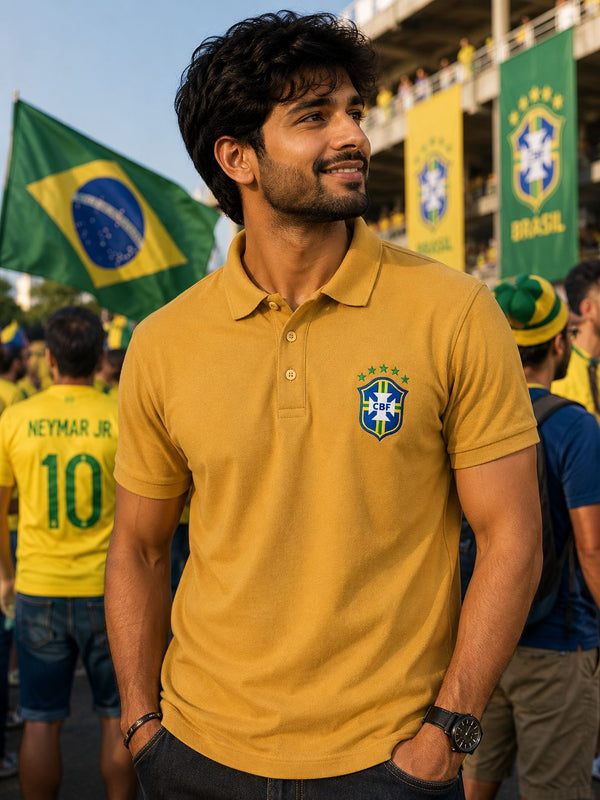 Brazil Football Logo Embroidered - Men's Polo T-shirt