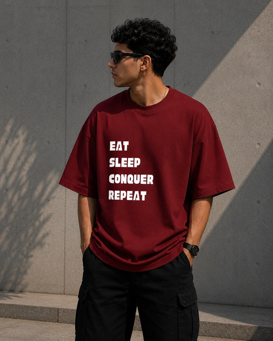 Eat Sleep Conquer Repeat - Unisex Terry Oversized Tee