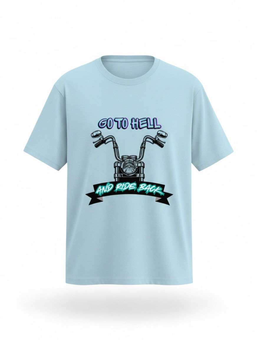 MAG Store light blue graphic t-shirt with motorcycle and