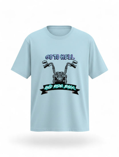 MAG Store light blue graphic t-shirt with motorcycle and