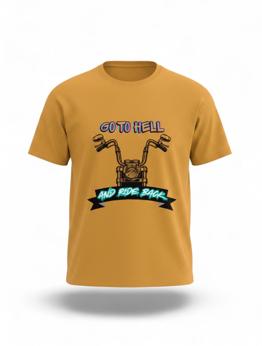 MAG Store yellow graphic t-shirt with a motorcycle and