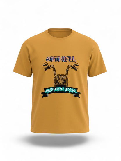 MAG Store yellow graphic t-shirt with a motorcycle and