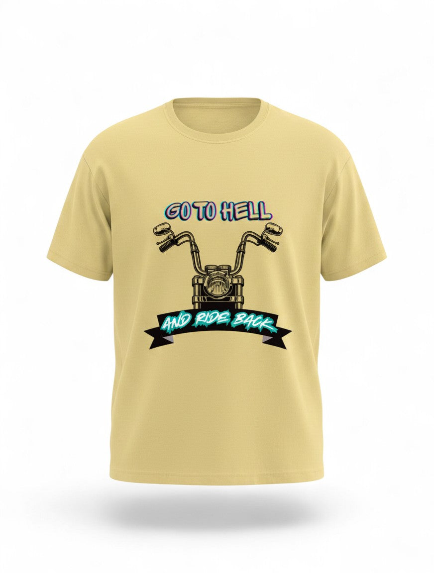 MAG Store yellow graphic t-shirt with a motorcycle and