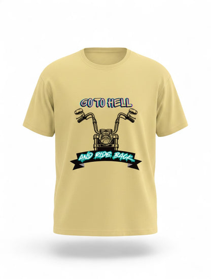 MAG Store yellow graphic t-shirt with a motorcycle and