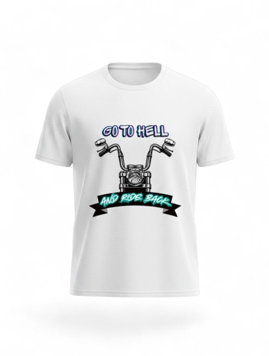 MAG Store white graphic t-shirt with motorcycle handlebars and