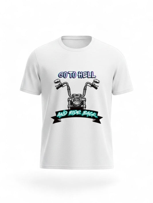 MAG Store white graphic t-shirt with motorcycle handlebars and